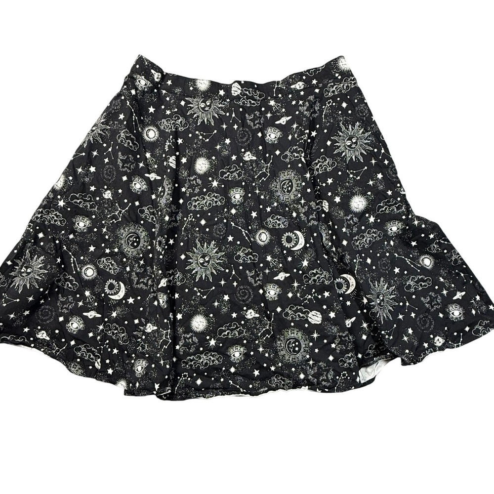 Eva Rose Celestial Sun Moon Star Print Skirt Black XXL whimsical Gothic Witchy